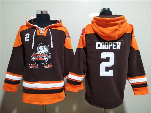 Men's Cleveland Browns #2 Amari Cooper Brown Lace-Up Pullover Hoodie